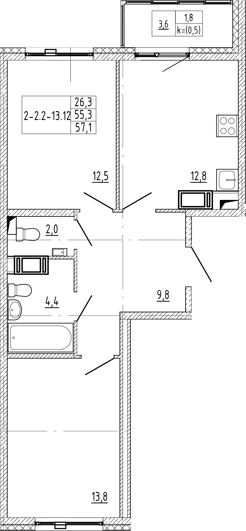 Купить 2-комнатную квартиру 57.1м²Монография от застройщика ГК Эталон.  Санкт-Петербург