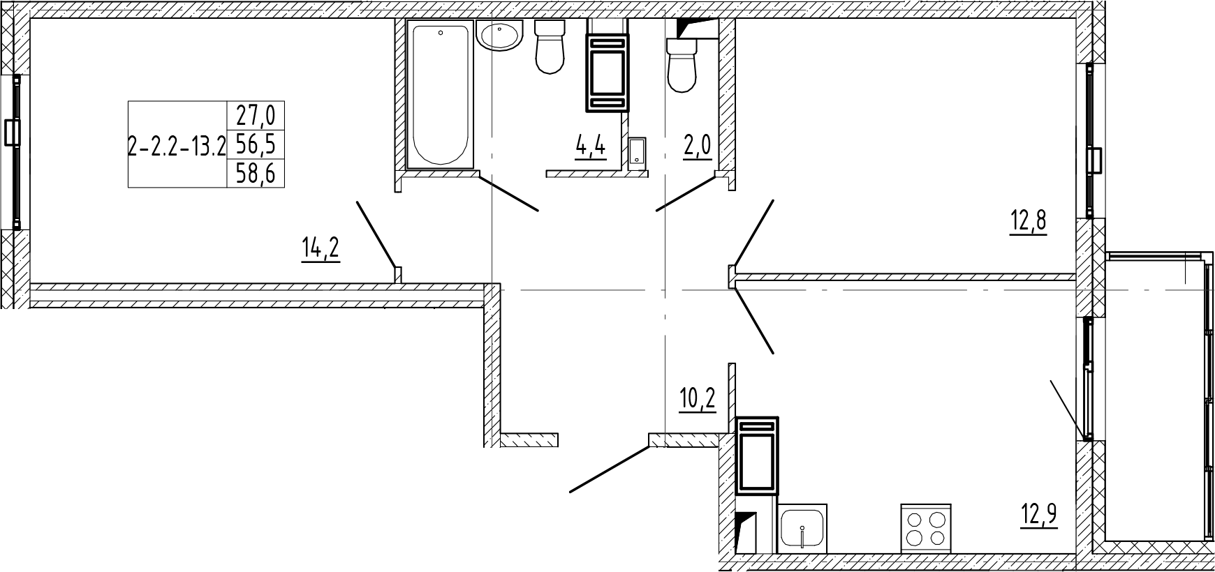 Купить 2-комнатную квартиру 58.6м²Монография от застройщика ГК Эталон.  Санкт-Петербург