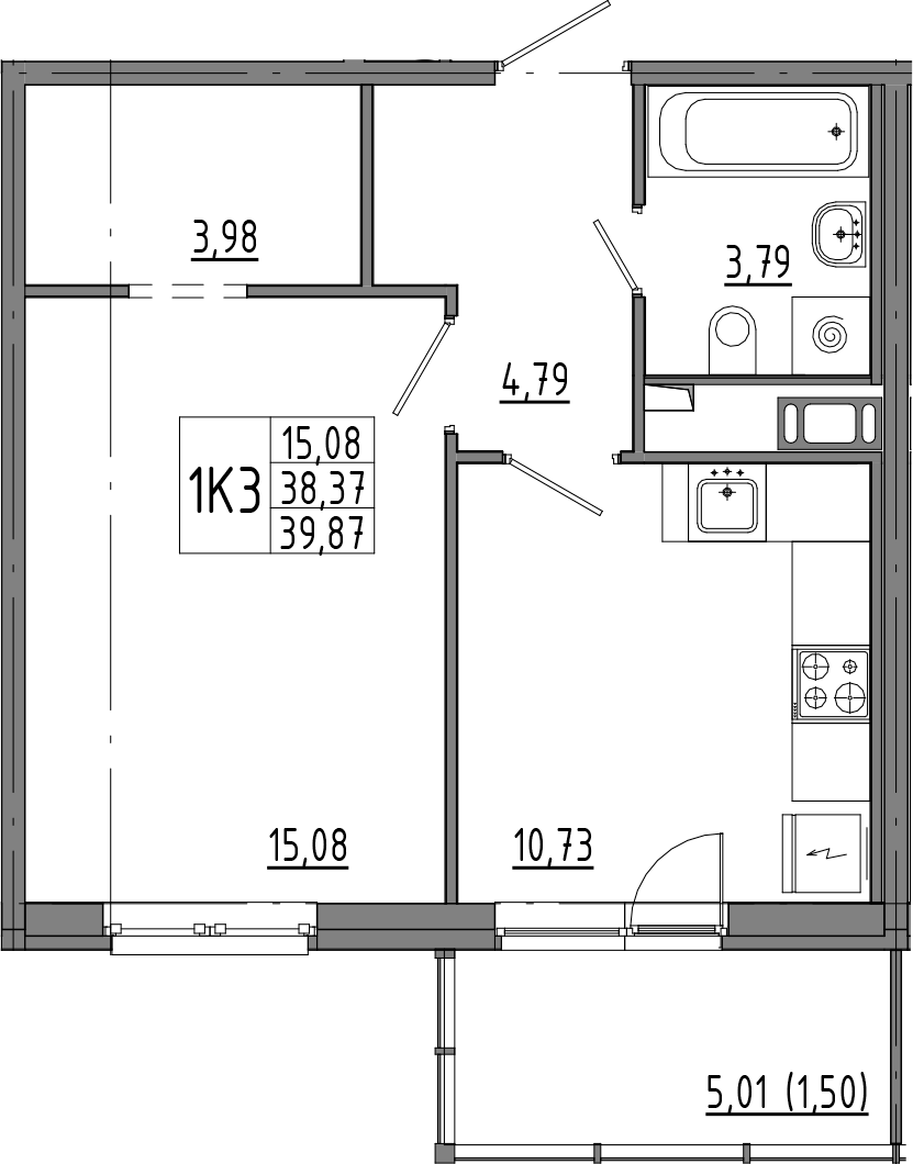 Купить 1-комнатную квартиру 39.87м²OKLA от застройщика Ленстройтрест