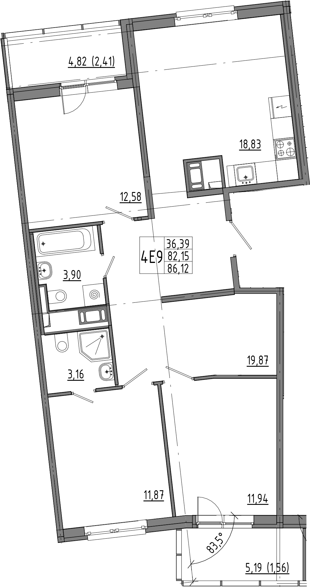 Купить 3-комнатную квартиру 86.12м²OKLA от застройщика Ленстройтрест