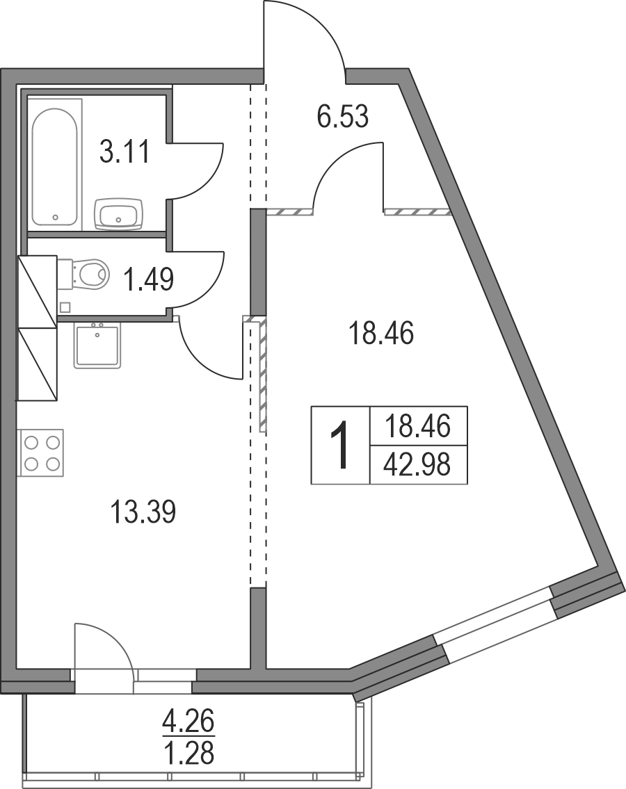 Купить 1-комнатную квартиру 44.26м²Приморский квартал от застройщика  Мегалит - Охта Групп